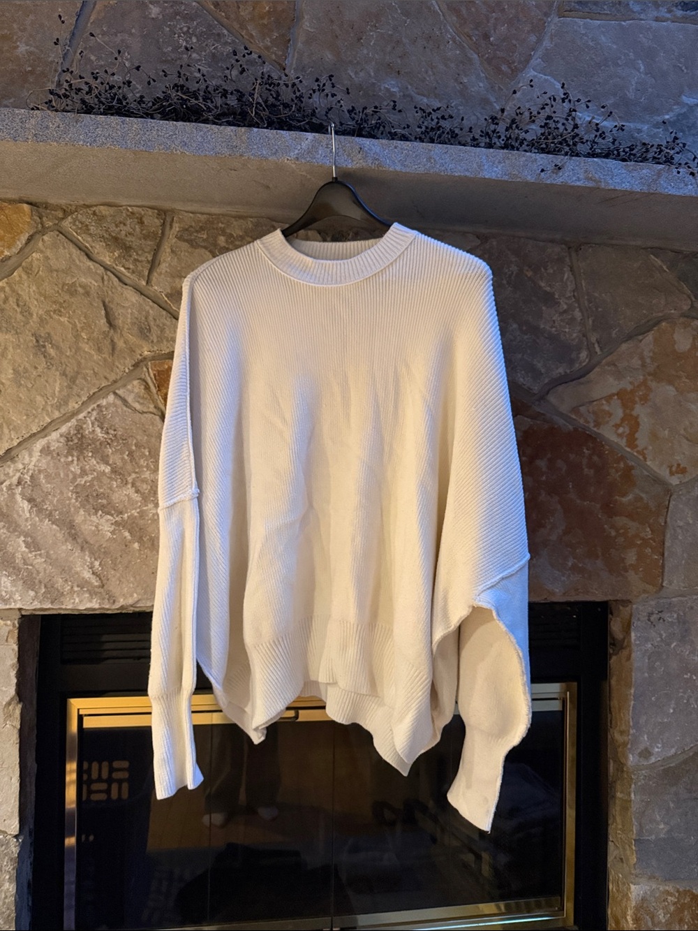 Free People Ivory Ribbed Crewneck Sweater